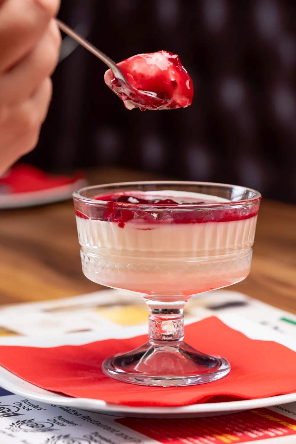 Panna cotta with a red berry topping