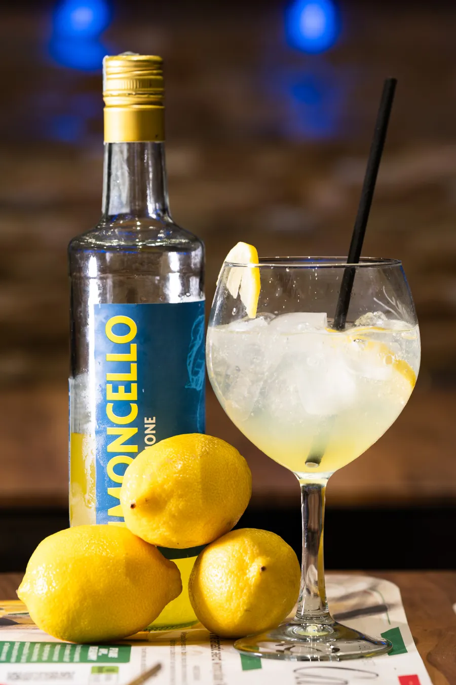 Limoncello served with ice and fresh lemon