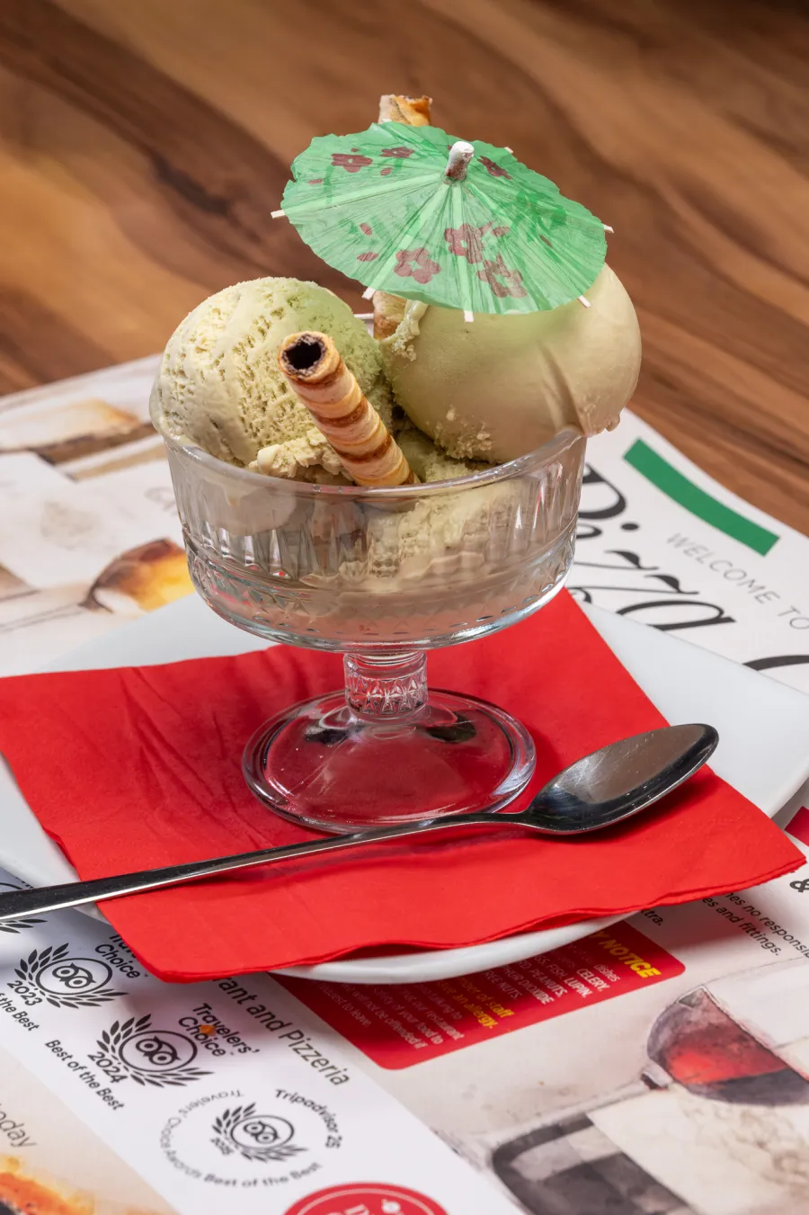 Ice cream dessert served at Pizza Calzone